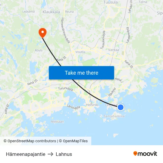 Hämeenapa Road to Lahnus map
