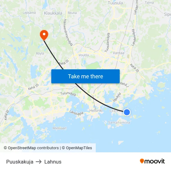 Puuskakuja to Lahnus map
