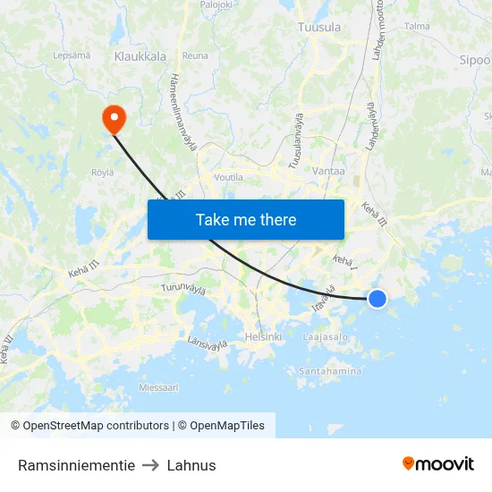 Ramsinniementie to Lahnus map