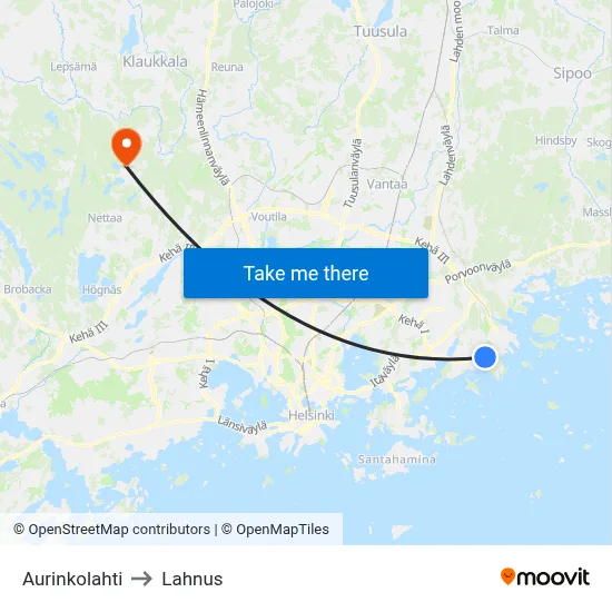 Aurinkolahti to Lahnus map