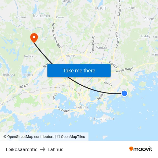 Leikosaari Road to Lahnus map