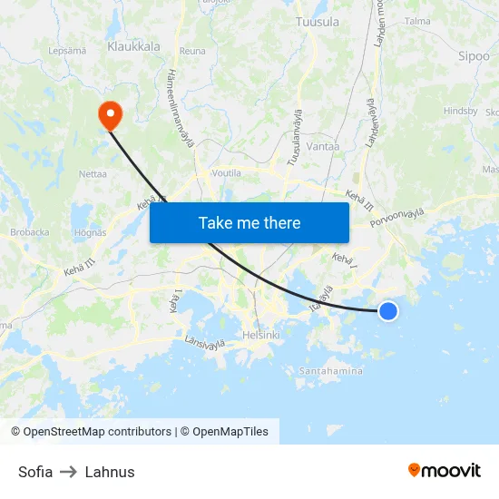 Sofia to Lahnus map