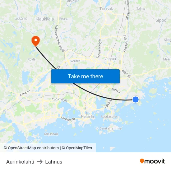 Aurinkolahti to Lahnus map