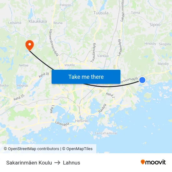 Sakarinmaki School to Lahnus map