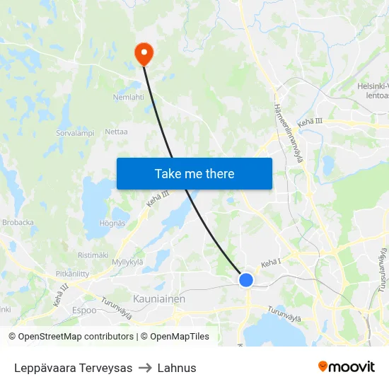 Leppävaara Health Station to Lahnus map