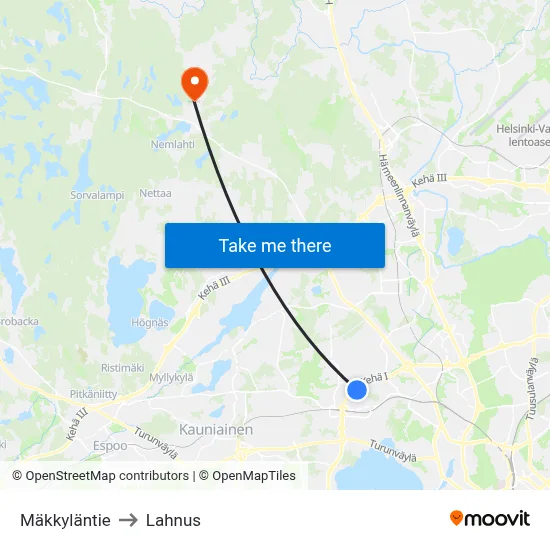 Mäkkyläntie to Lahnus map