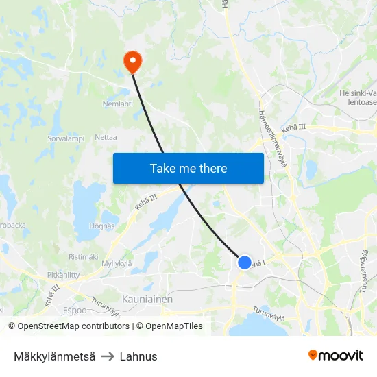 Mäkkylä Forest to Lahnus map