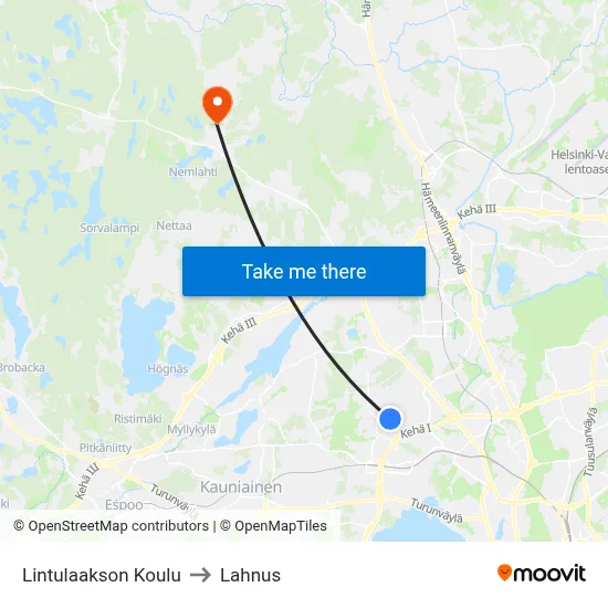 Lintulaakso School to Lahnus map