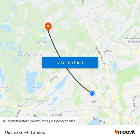 Uusmäki to Lahnus map