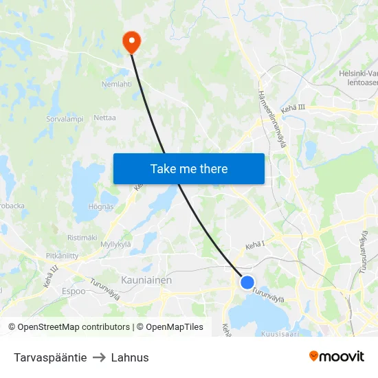 Tarvaspää Road to Lahnus map