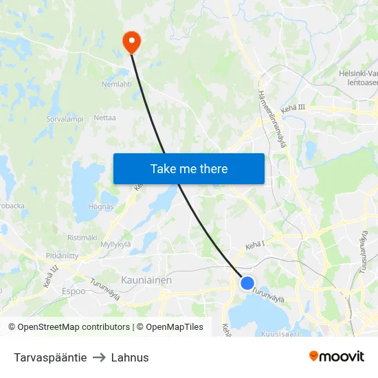Tarvaspää Road to Lahnus map