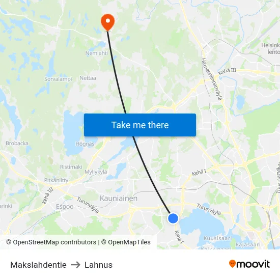 Makslahti Road to Lahnus map