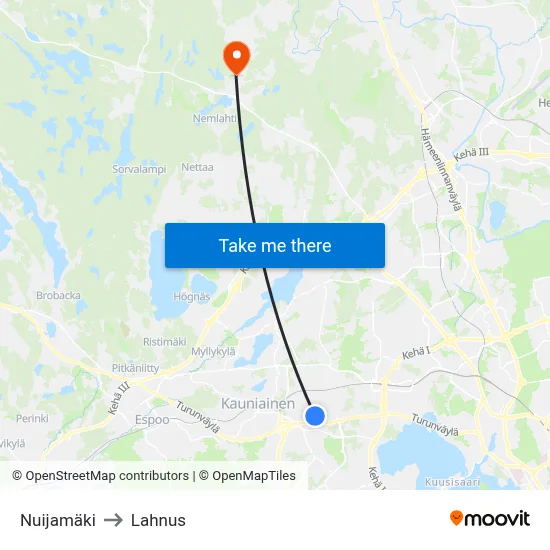 Nuijamäki to Lahnus map