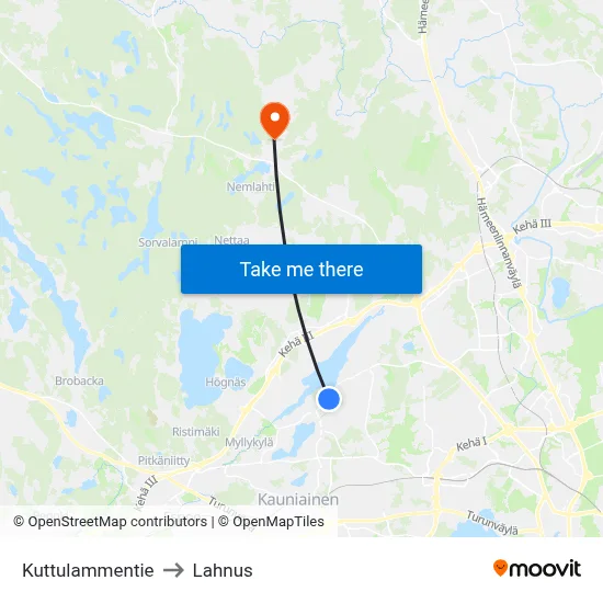 Kuttulampi Road to Lahnus map