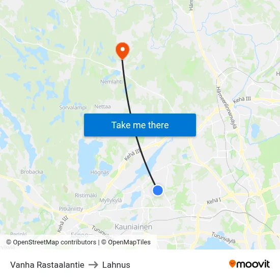 Old Rastaala Road to Lahnus map