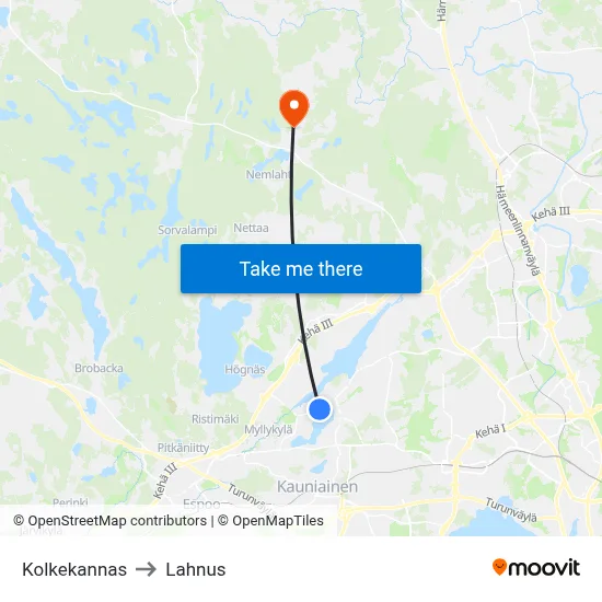 Kolkekannas to Lahnus map