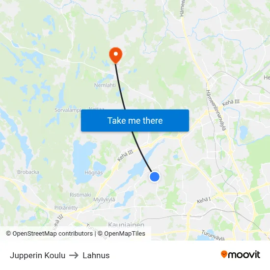 Jupperi School to Lahnus map