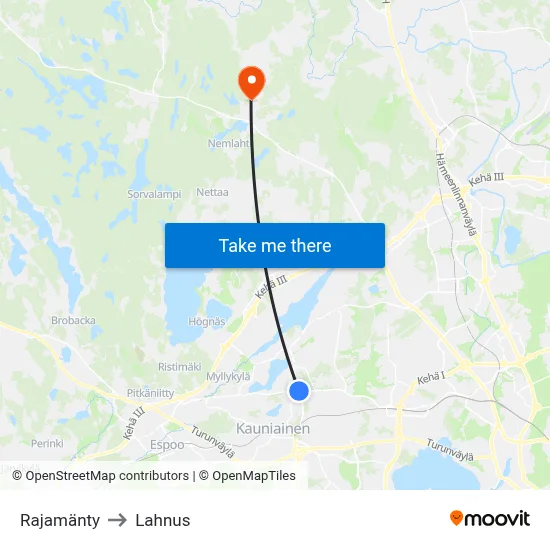 Rajamänty to Lahnus map