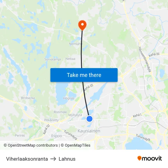 Viherlaakso Shore to Lahnus map