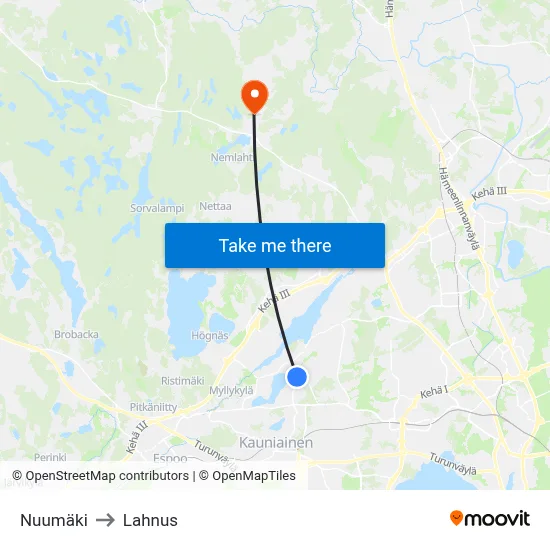 Nuumäki to Lahnus map