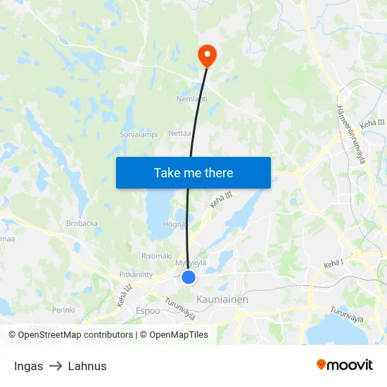 Ingas to Lahnus map