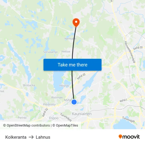 Kolkeranta to Lahnus map