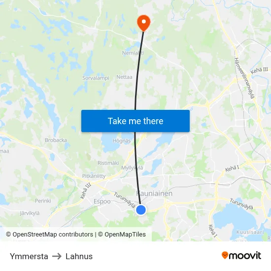 Ymmersta to Lahnus map