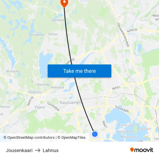 Jousenkaari to Lahnus map