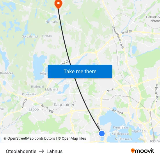 Otsolahti Road to Lahnus map