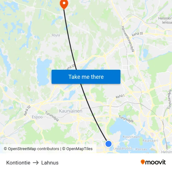 Kontiontie Road to Lahnus map