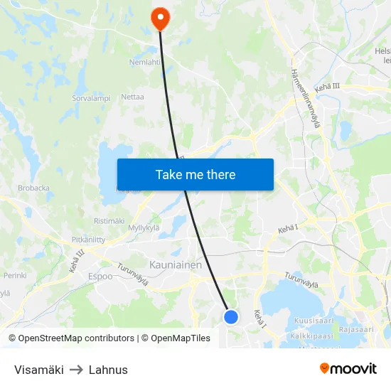 Visamäki to Lahnus map
