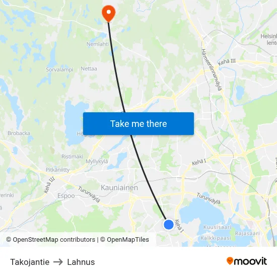 Takojantie Road to Lahnus map