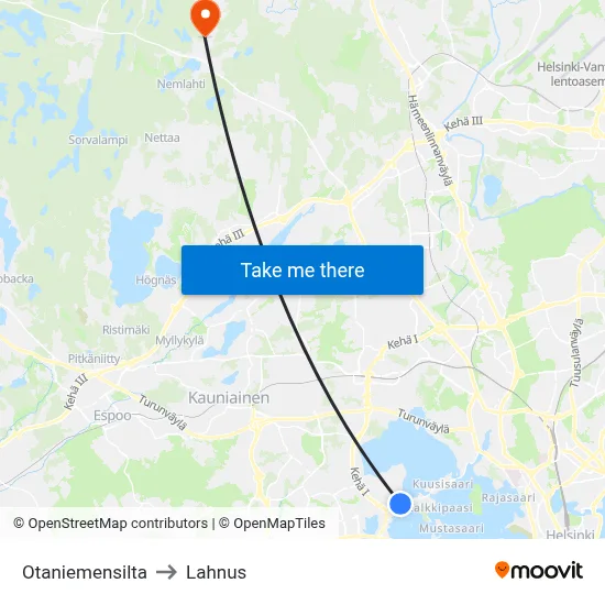 Otaniemi Bridge to Lahnus map