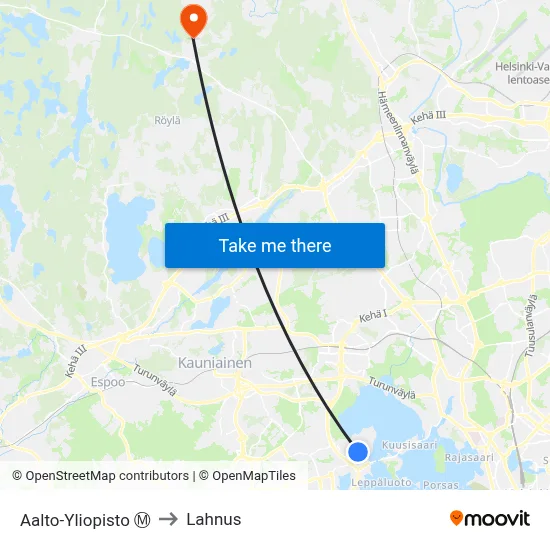 Aalto-Yliopisto Ⓜ️ to Lahnus map
