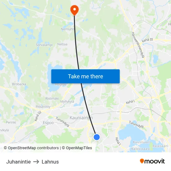 Juhanintie to Lahnus map