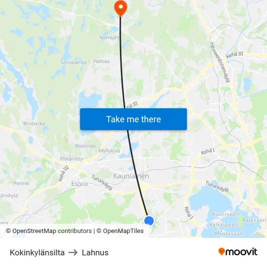 Kokinkyläbridge to Lahnus map