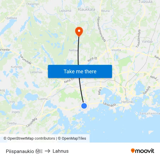 Piispanaukio Ⓜ️🛍️ to Lahnus map