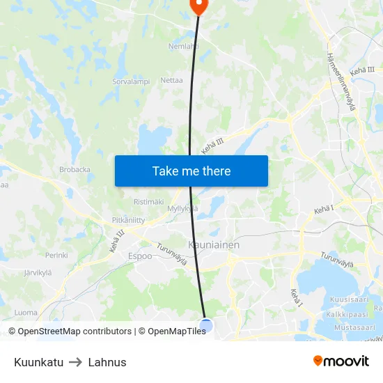 Kuunkatu to Lahnus map
