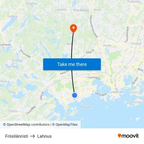 Friisilä Cross to Lahnus map