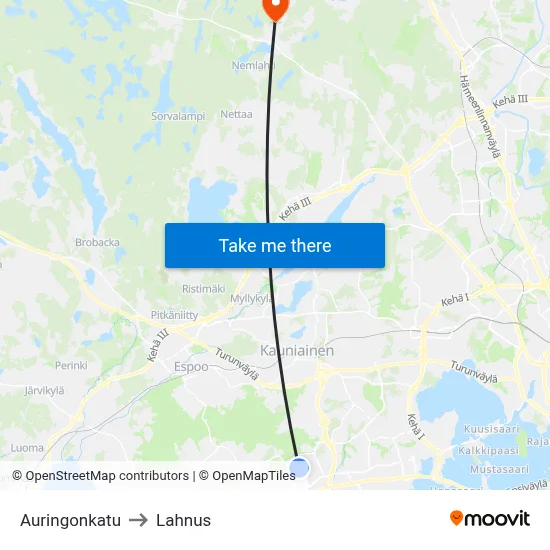 Auringonkatu Street to Lahnus map