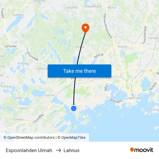 Espoonlahti Swimming Hall to Lahnus map