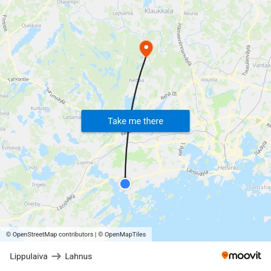 Lippulaiva to Lahnus map