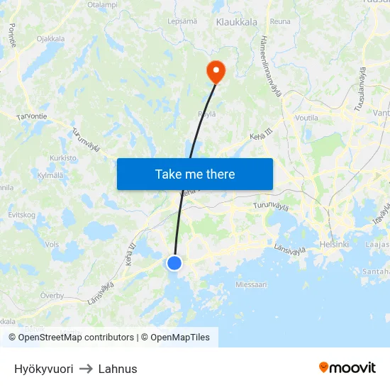 Hyokyvuori to Lahnus map