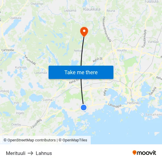 Merituuli to Lahnus map