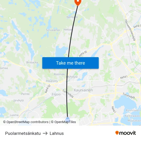 Puolarmetsä Street to Lahnus map
