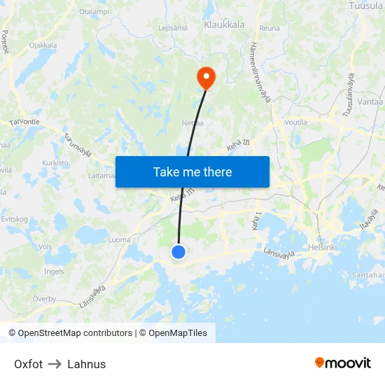 Oxfot to Lahnus map