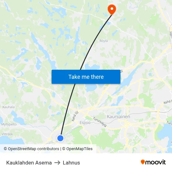 Kauklahti Station to Lahnus map