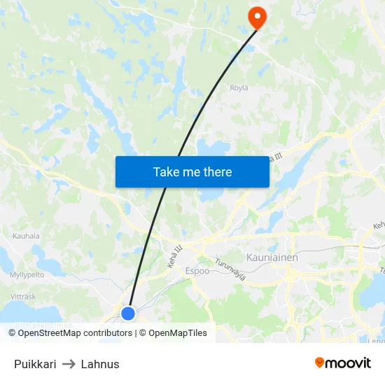 Puikkari to Lahnus map