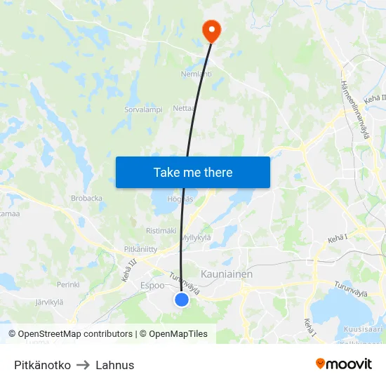 Pitkanotko to Lahnus map