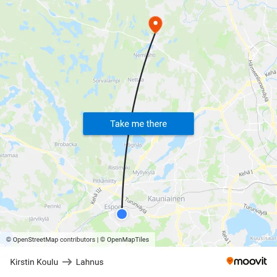 Kirsti School to Lahnus map